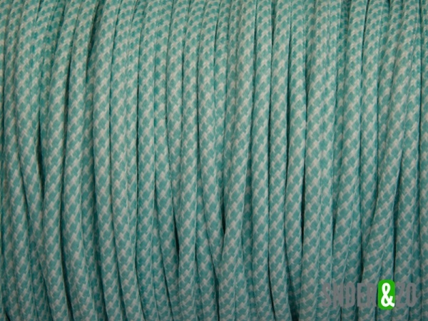 Turquoise met wit strijkijzersnoer - mix motief - 2 aderig