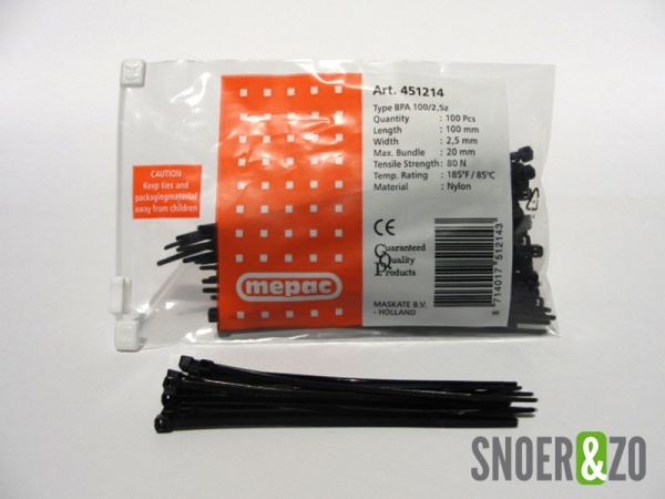 Tyraps - lengte 10 cm zwart Tyraps - lengte 10 cm zwart