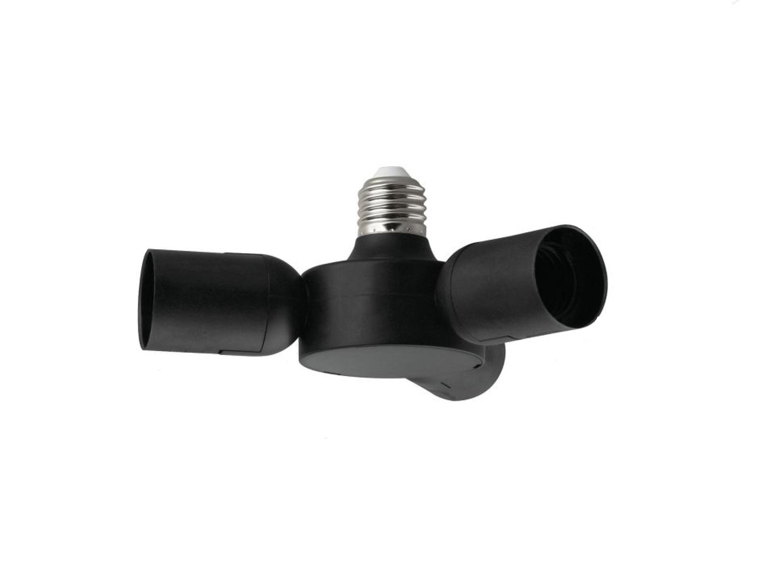 Verloop fitting van E27 naar 3 x E27 fitting zwart