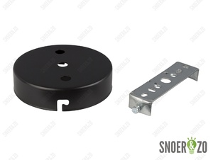 Plafondkap metaal plat zwart met 3 gaten en beugel