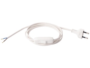 Aansluitsnoer met stekker en snoerschakelaar - 2x0.75mm² - 200 cm - wit