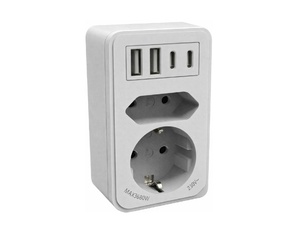 Calex doorvoerstekker wit met 2 stopcontacten + 2 USB A + 2 USB C aansluiting