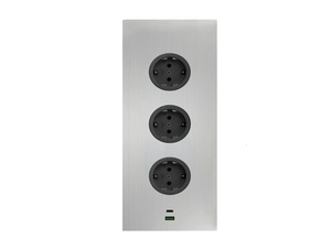CARESSI 3ST29/USB Energiezuil RVS - opbouw met drie stopcontacten en USB-A + USB-C aansluitingen