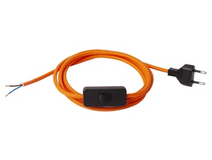 Strijkijzersnoer oranje met stekker en snoerschakelaar - 2x0.75mm² - 200 cm