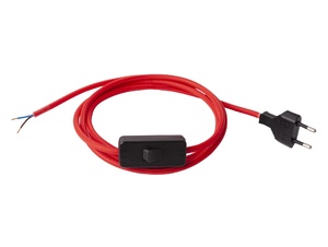 Strijkijzersnoer rood met stekker en snoerschakelaar - 2x0.75mm² - 200 cm