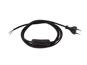 Strijkijzersnoer zwart met stekker en snoerschakelaar - 2x0.75mm² - 200 cm