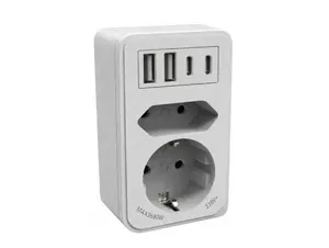 Calex doorvoerstekker wit met 2 stopcontacten + 2 USB A + 2 USB C aansluiting