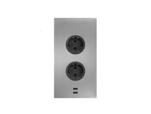 CARESSI 2ST20/USB Energiezuil RVS - opbouw met twee stopcontacten en USB-A + USB-A aansluitingen