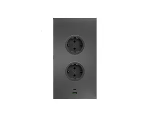 CARESSI 2ST20/USB Energiezuil Gun Metal - opbouw met twee stopcontacten en USB-A + USB-C aansluitingen
