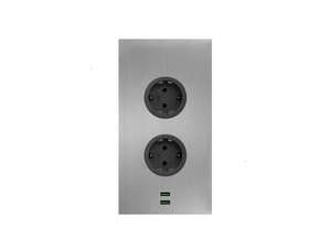 CARESSI 2ST20/USB Energiezuil RVS - opbouw met twee stopcontacten en USB-A + USB-A aansluitingen