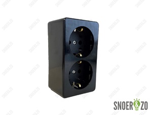 Opbouw wandcontactdoos zwart 2 voudig met randaarde