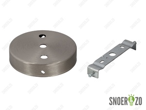 Plafondkap metaal plat geborsteld nikkel (RVS look) met 3 gaten en beugel