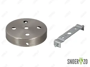 Plafondkap metaal plat geborsteld nikkel (RVS look) met 5 gaten en beugel