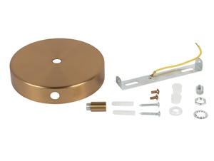Plafondkap metaal plat messing geborsteld met beugel met 1 midden gat en 2 zij gaten Plafondkap metaal plat messing geborsteld met beugel met 1 midden gat en 2 zij gaten
