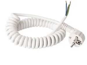 Spiraal aansluitsnoer met randaarde stekker - 3x1,00 mm² - 70 cm - wit