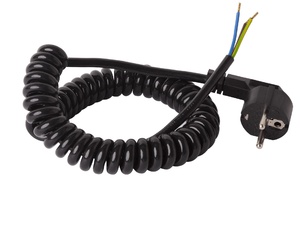 Spiraal aansluitsnoer met randaarde stekker - 3x1,00 mm² - 70 cm - zwart