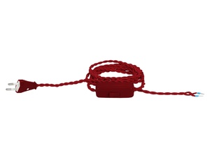 Strijkijzersnoer gedraaid bordeaux rood met stekker en snoerschakelaar - 2x0.75mm² - 200 cm