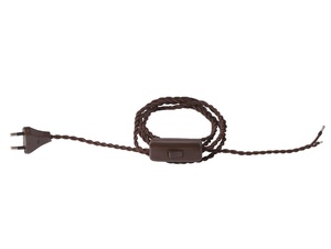 Strijkijzersnoer gedraaid bruin met stekker en snoerschakelaar - 2x0.75mm² - 200 cm