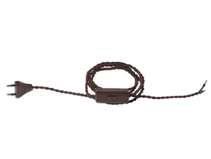 Strijkijzersnoer gedraaid bruin met stekker en snoerschakelaar - 2x0.75mm² - 200 cm