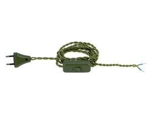 Strijkijzersnoer gedraaid oud groen met stekker en snoerschakelaar - 2x0.75mm² - 200 cm