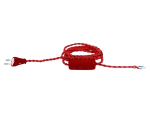 Strijkijzersnoer gedraaid rood met stekker en snoerschakelaar - 2x0.75mm² - 200 cm