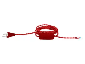 Strijkijzersnoer gedraaid rood met stekker en snoerschakelaar - 2x0.75mm² - 200 cm