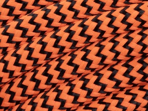 Zwart met oranje strijkijzersnoer - zigzag motief - 2 aderig